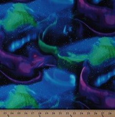 Northern Lights Aurora Borealis Night Sky Stars Cotton Fabric Print BTY D763.59