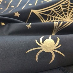 Black Cotton Art Deco Gold Spider Web Border Fabric Gothic Designer Deadstock