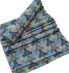 Japanese Kimono Bolt Silk Fabric Blue Pink Chirimen Geometric Pattern 12m Unused
