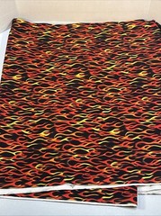 BLAZING FLAMES on Black Print Cotton Calico Crafting Fabric 4 1/2 Yard X 44”