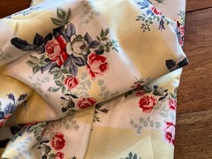Floral Stripe Fabric 97” X 61” Yellow Cream Stripe Roses Flowers Defect Read
