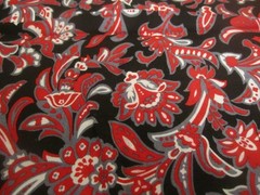 Challis Rayon Apparel Fabric Red Grey White on Black 1yd 14″ x 54