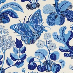 Schumacher Curtain Fabric ‘EXOTIC BUTTERFLY – MARINE’ 6 METRES 100% Linen