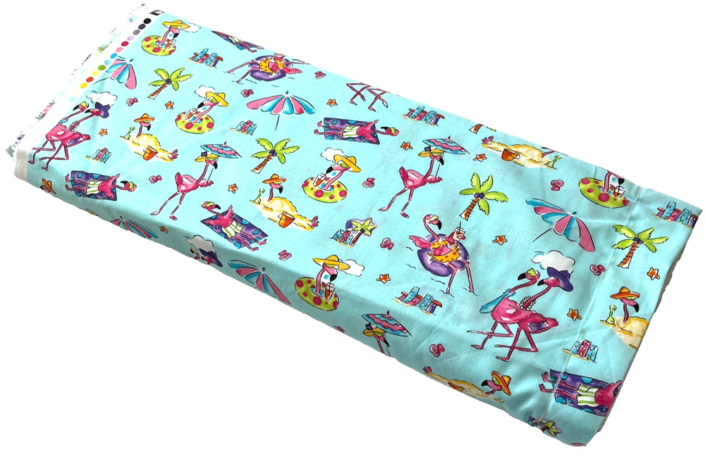 FLAMINGO BEACH Aqua Print Fabric 100% Cotton 8 Yard Bolt 45″ Width Vacation Fun