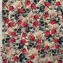 Patchwork Sewing Quilting Fabric Stof Sand Big Skulls and Roses Calavera 50×5…