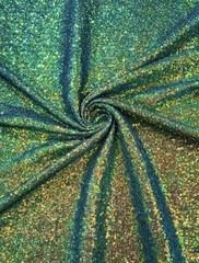 1/3 Yard Iridescent Green 4 Way stretch All over Sequin Fabric