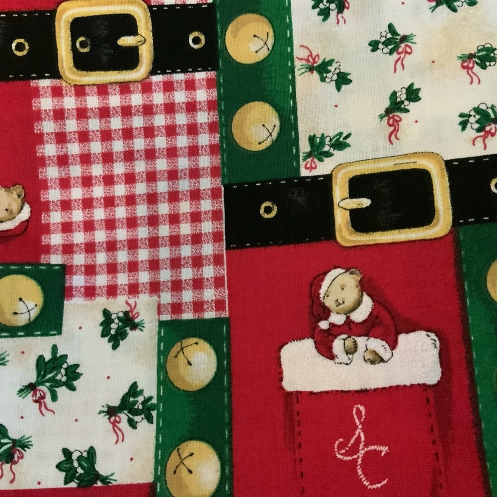 Christmas Patchwork Remnant Bear Sant Fabric Traditions Country 2+ Yards 1997