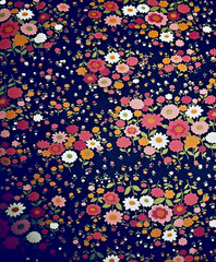 Petite Garden Blossom in Pink on Black by Sevenberry Japanese Fabric BTFQ