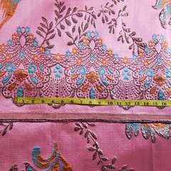 5 YARDS LOT PINK METALLIC BROCADE FABRIC 54″ FLORAL EMBOSSED SCALLOPED EDGE