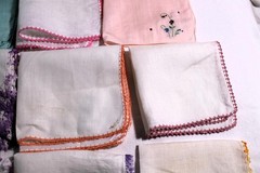 Lot of 9 Vintage Handkerchiefs With Crocheted Borders, Some Slightly Imperfect