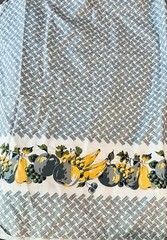 VTG Gray & Yellow MCM Apron Border Fruit Print & Basket Weave 36″ X 29″