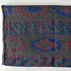 Southwestern Geometric Fabric Remnant 58×32 Gray Red Blue Green Aztec Cut READ