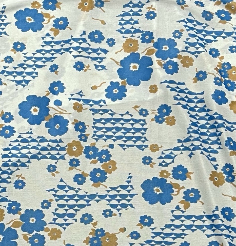 2 White Blue Brown Printed 1way Stretch Fabric 60” Width