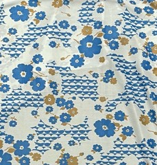 2 White Blue Brown Printed 1way Stretch Fabric 60” Width
