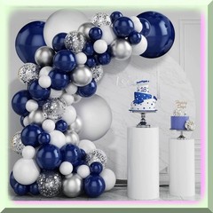 Balloon Arch Kit with Navy White Silver Latex Confetti