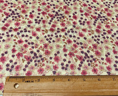 OOP Floral Flowy Lawn Fabric Purple Pink Fuchsia Green On Buttery Cream 2 Yards