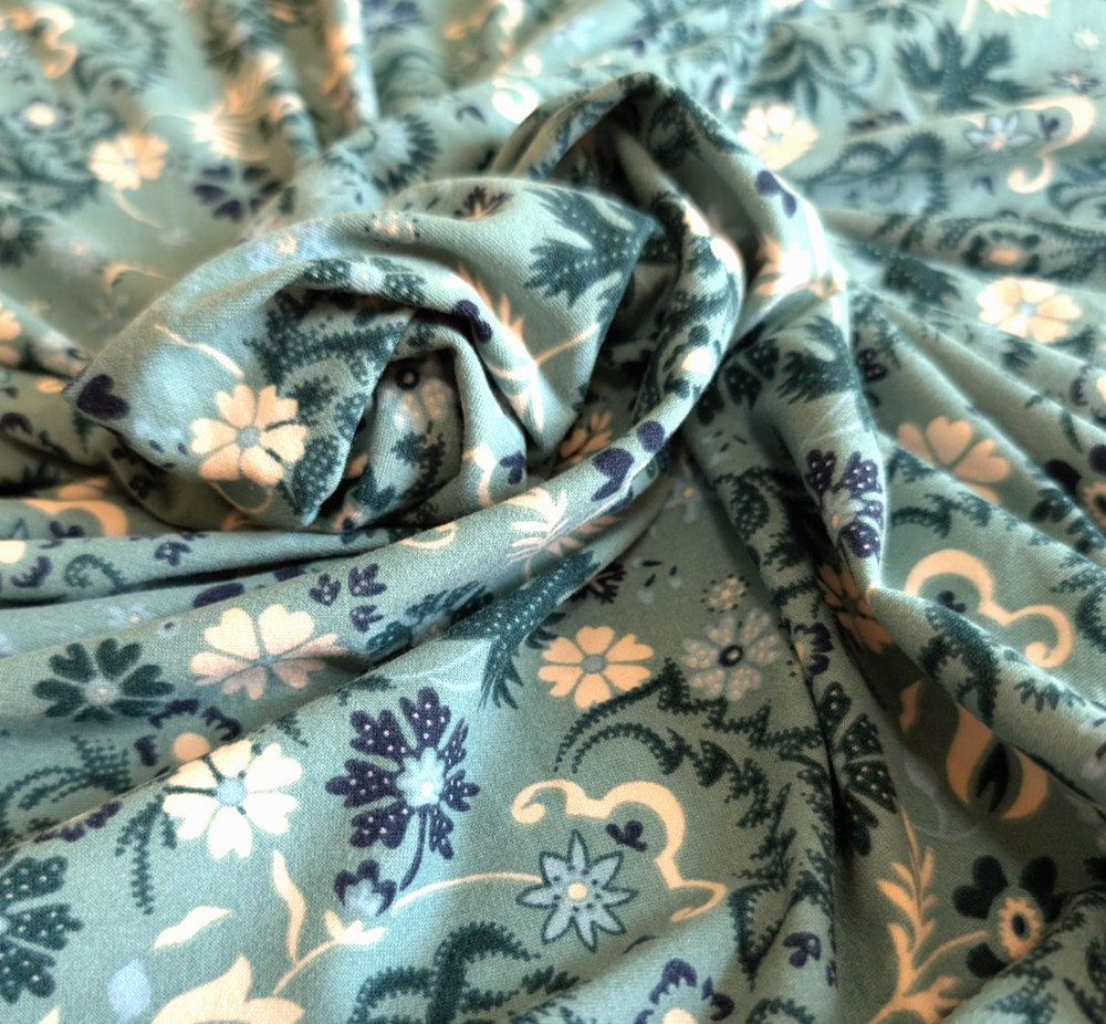 Jersey Knit Fabric Blue Blender Floral Paisley Double Brushed Soft 44″ Wide BTY
