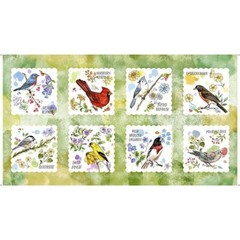 24″ X 44″ Panel Drawn to Birds Scalloped Blocks Light Green Fabric Panel D145.20