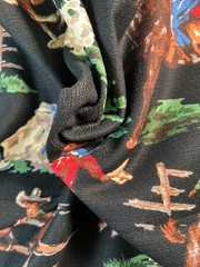 Fabric – Rare Vintage “ROUNDUP” Cowboy By MODA BARKCLOTH Black BTY 36” L x 54″ W