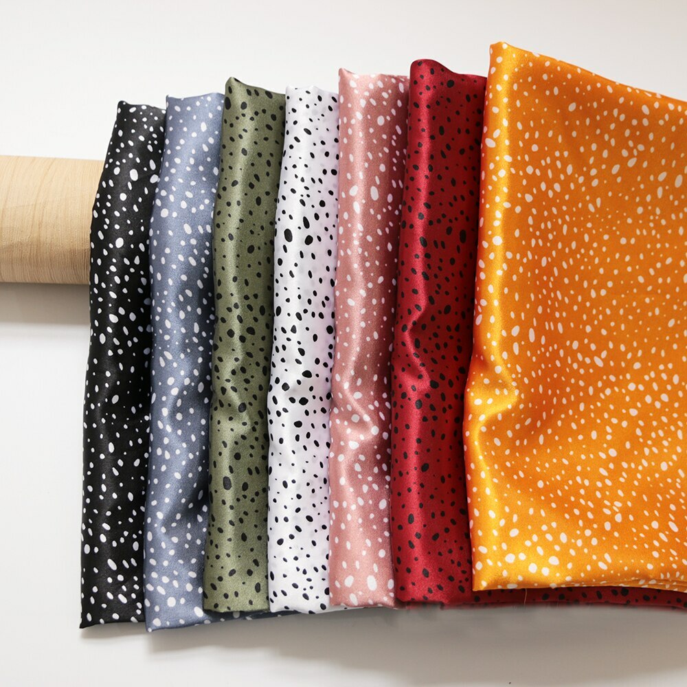 By Yard Geometric Satin Fabric Silky Charmeuse Material Polka Dots