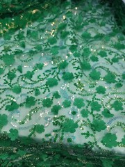 3D Flower Floral Embroidered Lace Emerald Green Fabric By Yard Prom Quinceañera