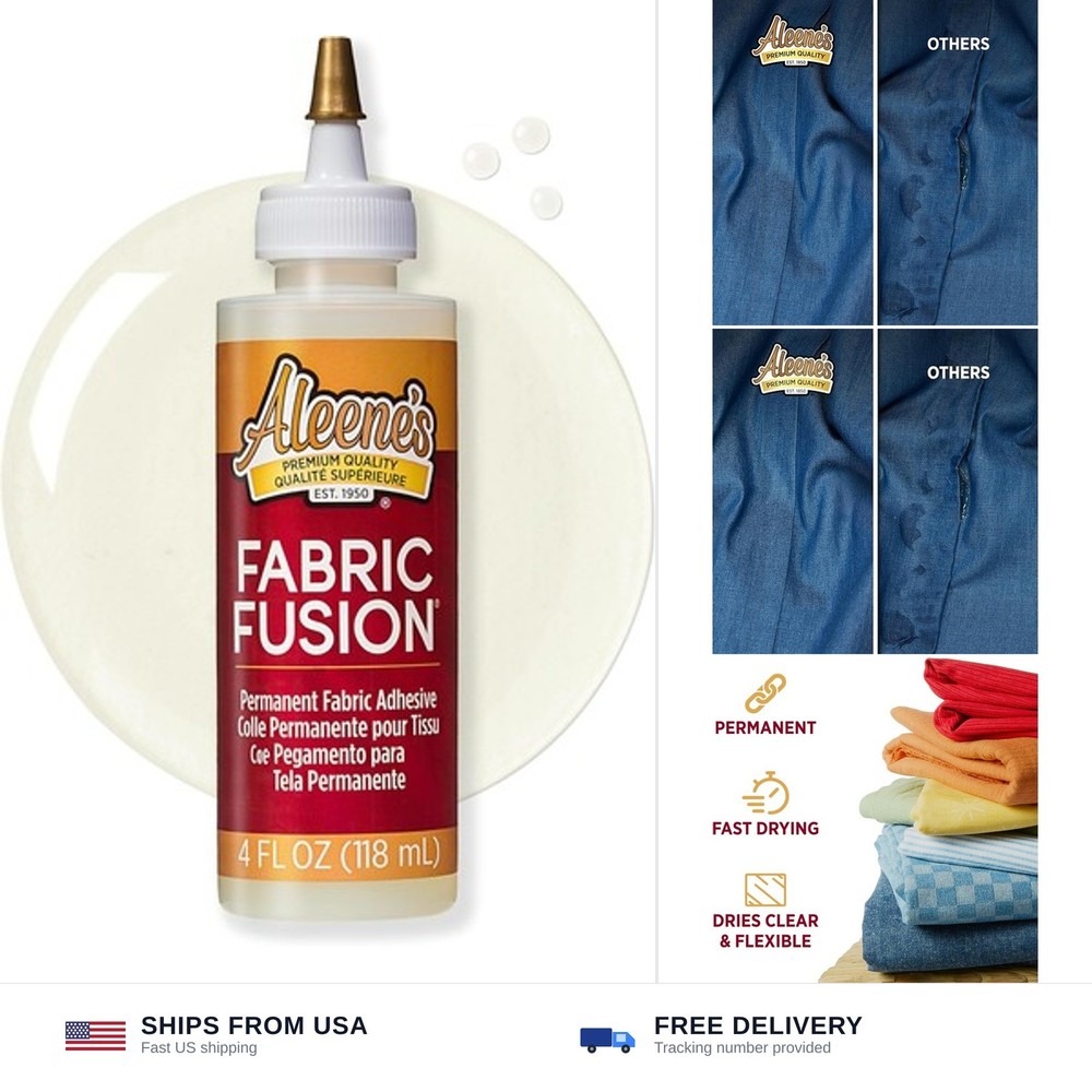 Aleene’s Fabric Fusion Glue 4 oz, Permanent and Washable Adhesive, No-Sew Fab…