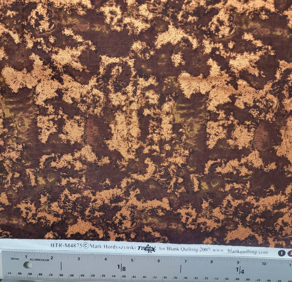 2 YRDS Mark Hordyszynski Fabric Blank Quilting Cotton Metallic COPPER 2007