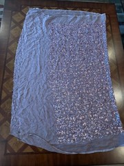 Vintage Silk Chiffon Payette Sequin Embroidery Fabric Shawl Raw Edge Blush Pink