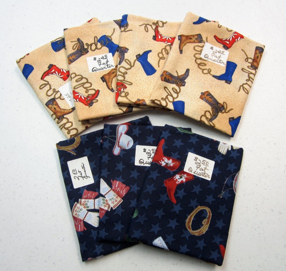 7 “Cowboy Up” Fabric Fat Quarters Cotton Boots Lariat Patrick Lose