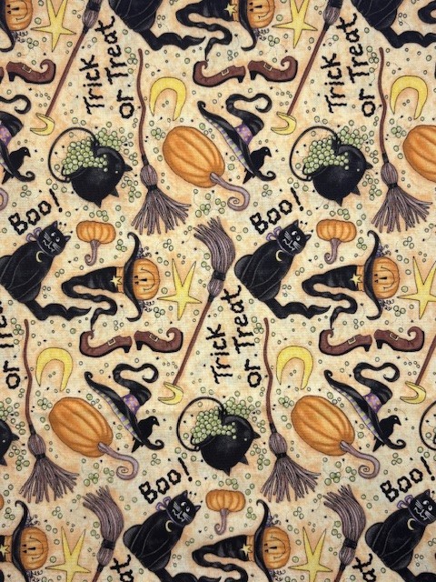 Broom Sweepers Halloween Fabric Diane Knott Clothworks Cotton 44″ 1.5 Yards