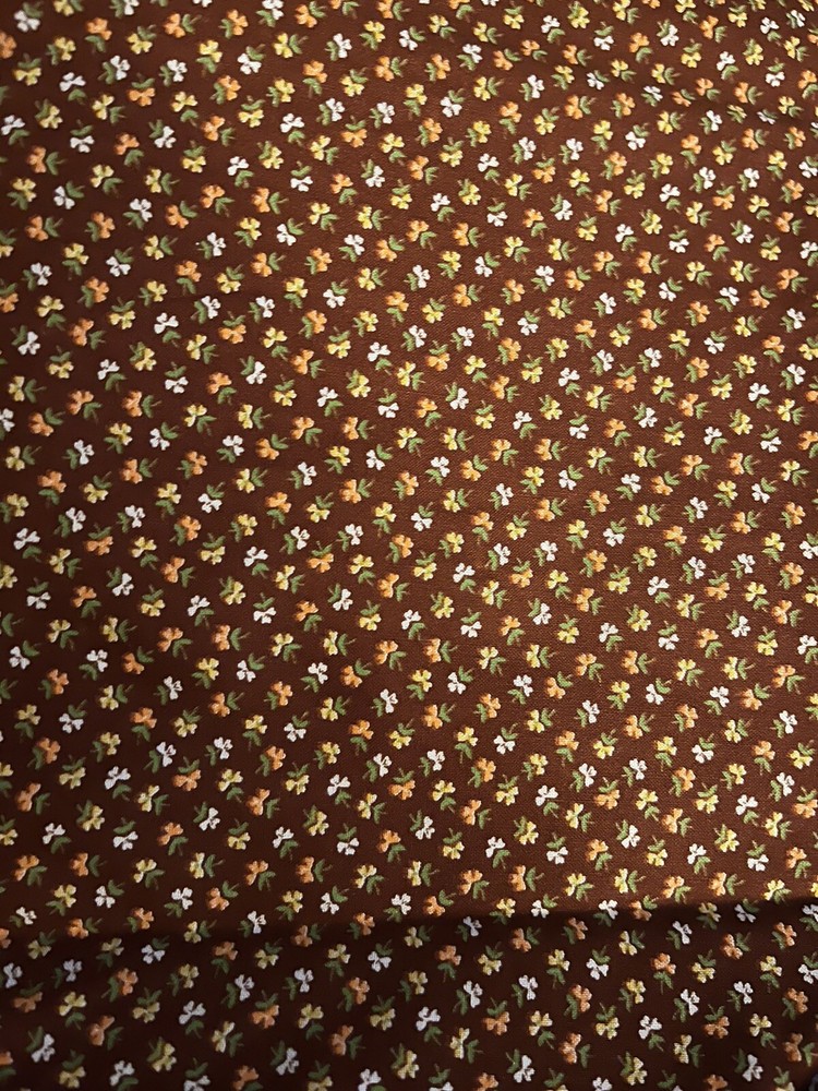 VTG Cranston Ditsy Brown CALICO w/ Orange Yellow White Florals Cottagecore BTHY