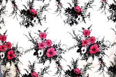 PINK WHITE AND BLACK FLORAL BOUQUET ON WHITE – 100% COTTON FABRIC