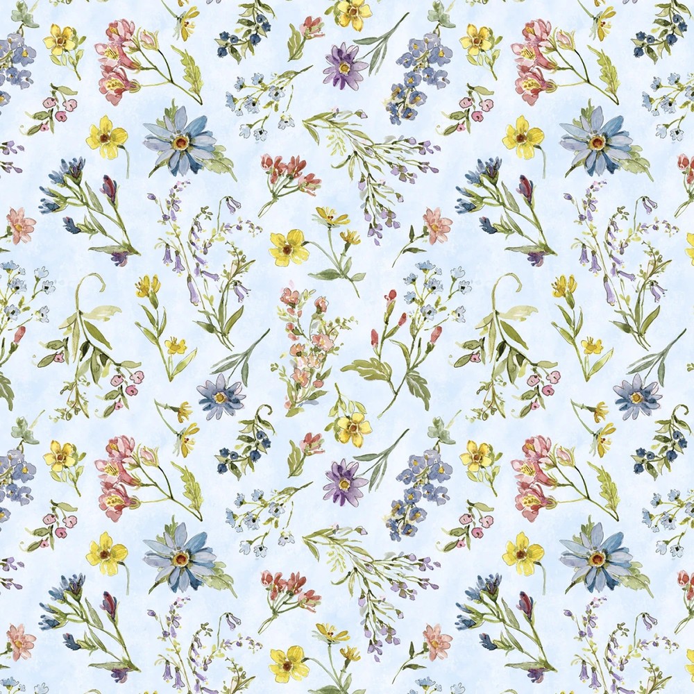 Nature’s Serenade Blue Wildflowers Fabric BTY Susan Winget for White Owl Textile