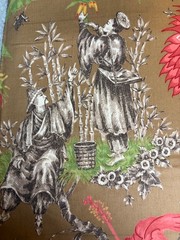 Fabric Lot 3 Yd 54 W Vintage Duralee “Toile Tropique” Chinoiserie Tropical 60s