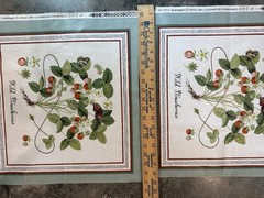 VTG Lot Of 2 Strawberry Cotton Sateen Fabric Pillow Panel Uncut Botanical