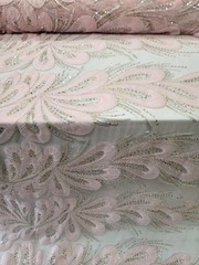 Floral 3D Lace Pink Embroidered Beaded Flowers Mesh Fabric Sold By The Yard Prom