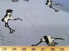 Blue and White Stripe Rayon Poplin Shirting With Birds – Beautiful, Unique!