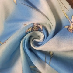 Vtg Polyester Knit Fabric Yellow Iris Floral Print Blue Stripe Sewing Material