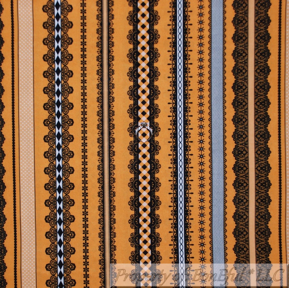 BonEful FABRIC FQ Cotton Quilt Orange Black B&W White Gingham Lace Stripe Gothic
