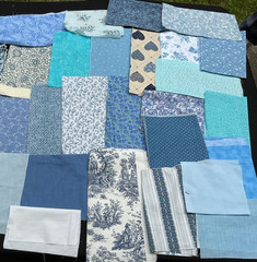Fabric Scrap Bundle Blue Junk Journal Slow Stitch Lace Embroidery Sewing Vintage