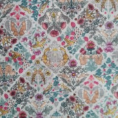 Palest Gray Japanese Cotton Shirting w/ Diamonds of Flowers/Animals – Classic