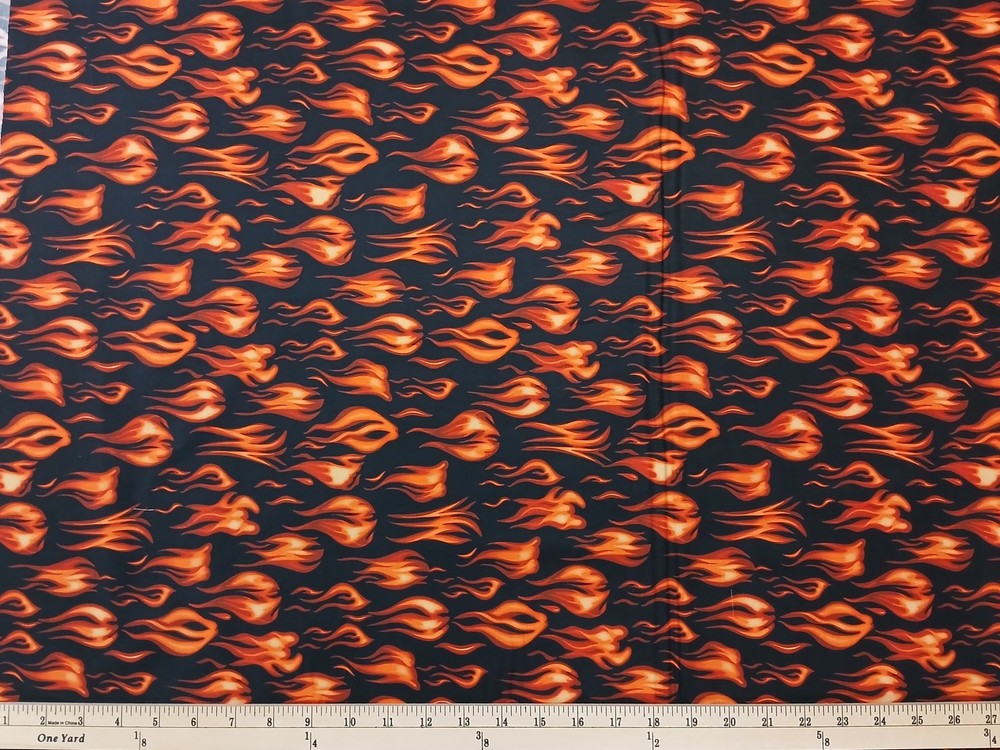 Cotton Chillin & Grillin Fire Flames Hot Grill Fabric Print by Yard D571.07
