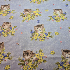 Kittens in Flowers Purple Yellow Cotton Flannel Daisy Kingdom 3 Yds Tabby Kitty