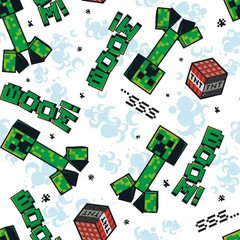Springs Creative Minecraft Creeper Toss Explode Cotton Fabric BTY 36″ x 43″