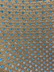 TURQUOISE BLUE GOLD DIAMOND CHENILLE UPHOLSTERY BROCADE FABRIC (56 in.) Sold BTY