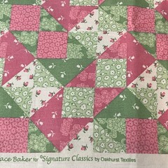 Vintage Oakhurst Textiles Pink Green White Patchwork Cheater Quilt 1 yard x 44″