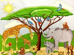 Avlyn 23.5×44.5 Safari Lion Giraffe Elephant Monkey Hippo Cheetah Lemur Fabric