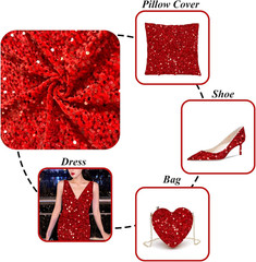 Red Stretch Fabric Velvet Sequin Fabric by the Yard Red Sequin Fabric 2 Yards Sp