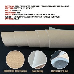 Automotive Flat Knit Headliner Fabric with 3/16 Foam Backing – 60″ x 60″
