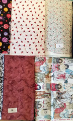 FQ 1/4 Yds Scraps Red Black White floral calico stripe cotton Craft quilt Fabric